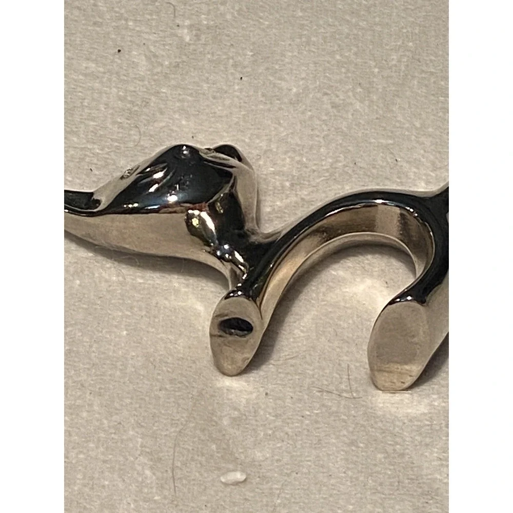 Silver Cat Ring Holder with Long Tail and Rhinestone‎ Eyes MCM Figurine Vtg